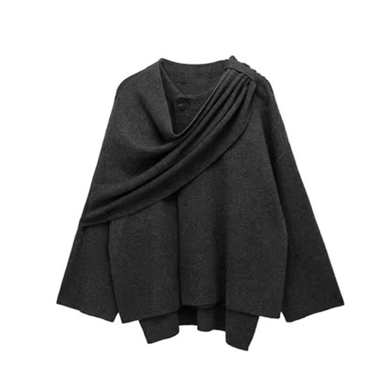 Knitted Cardigan With Asymmetrical Scarf