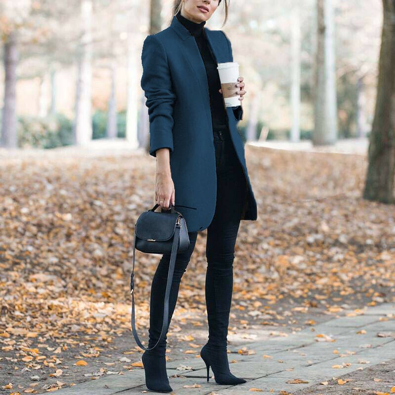 Stand-Up Collar Woolen Blazer - Nocturnal Nest