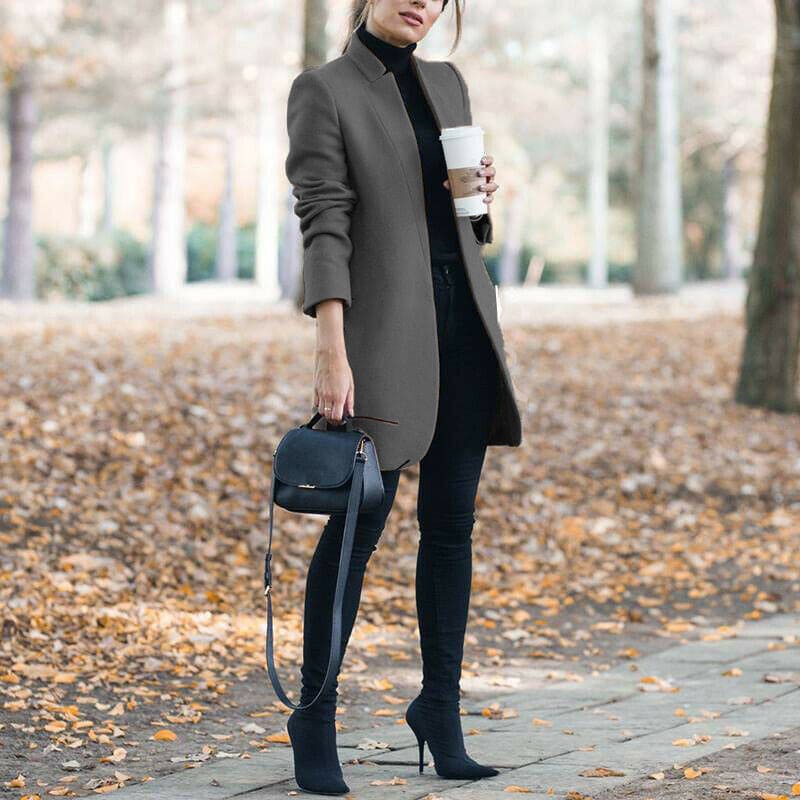 Stand-Up Collar Woolen Blazer - Nocturnal Nest