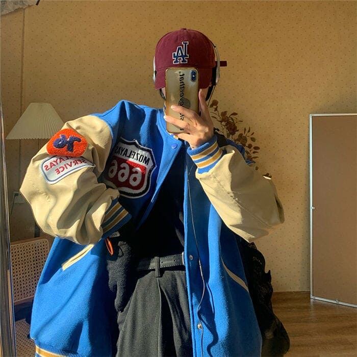 Retro-Style Men's Baseball Jacket Men's Jacket Nocturnal nest Blue M