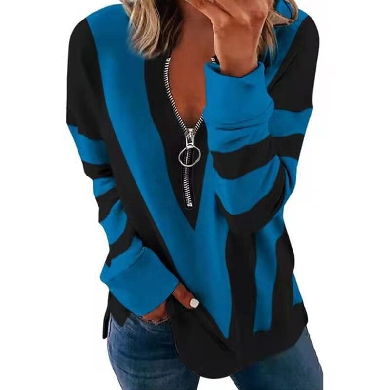 Women's Casual long Sleeve Zipper Sweater Sweaters Nocturnal nest Blue S