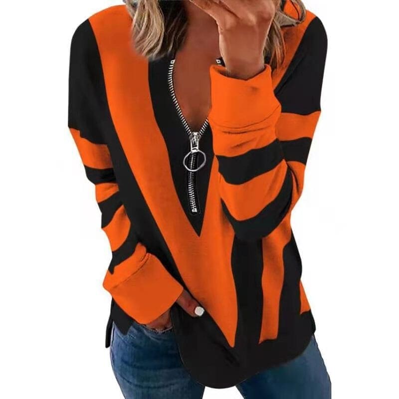 Women's Casual long Sleeve Zipper Sweater Sweaters Nocturnal nest Orange S
