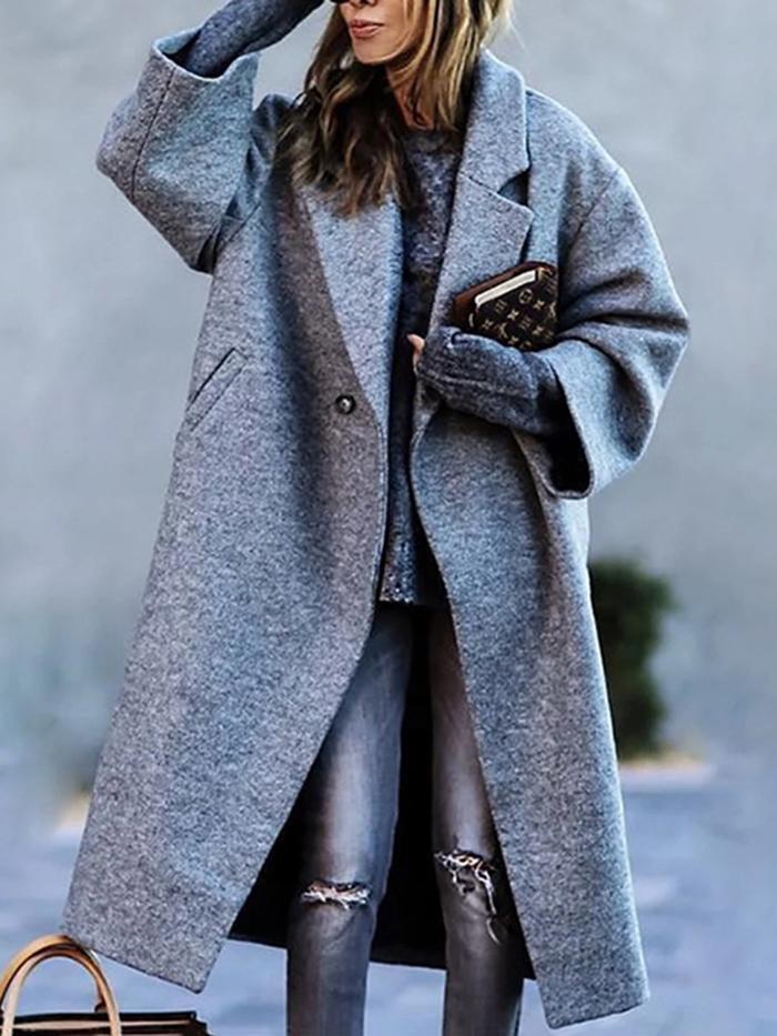 Long Sleeved Large Woolen Overcoat