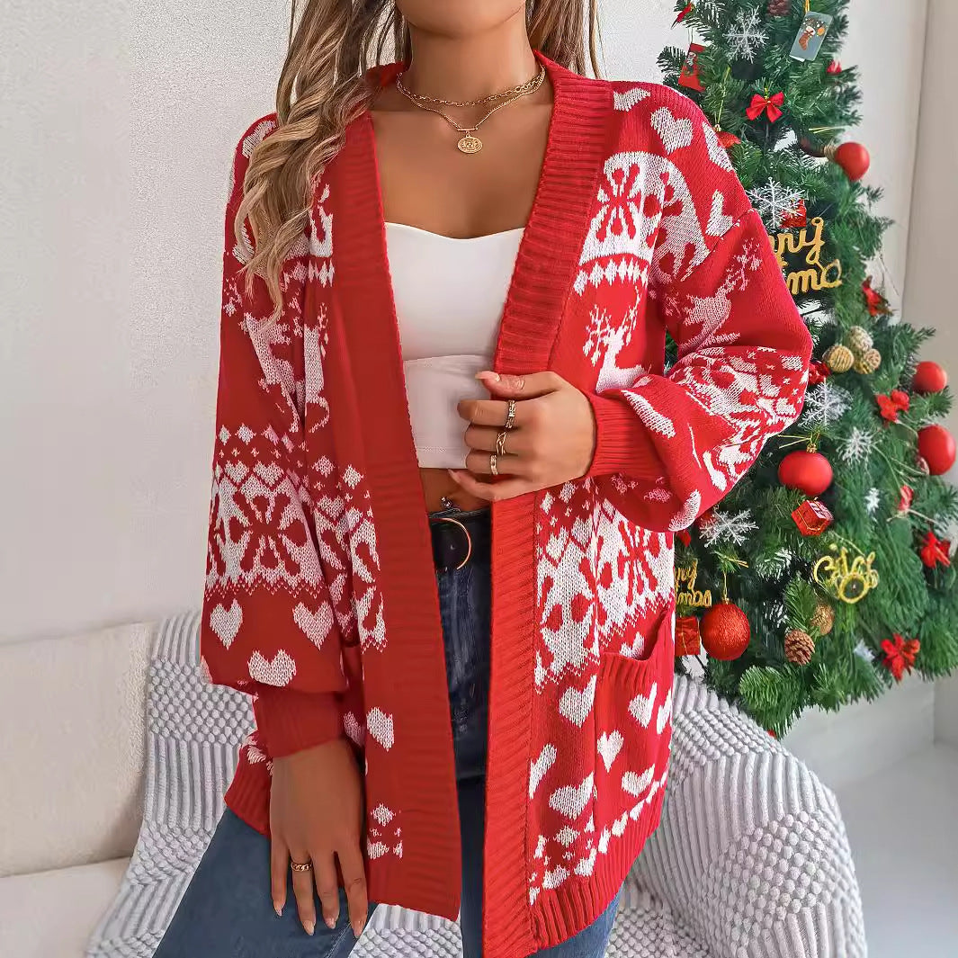 Women's Christmas Deer Print Cardigan