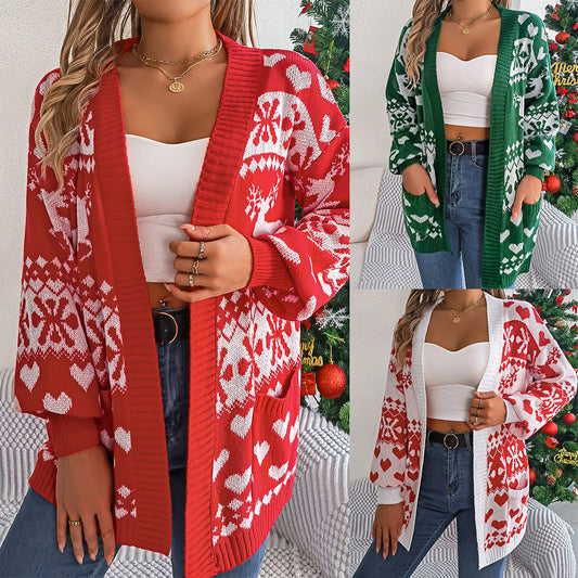 Women's Christmas Deer Print Cardigan