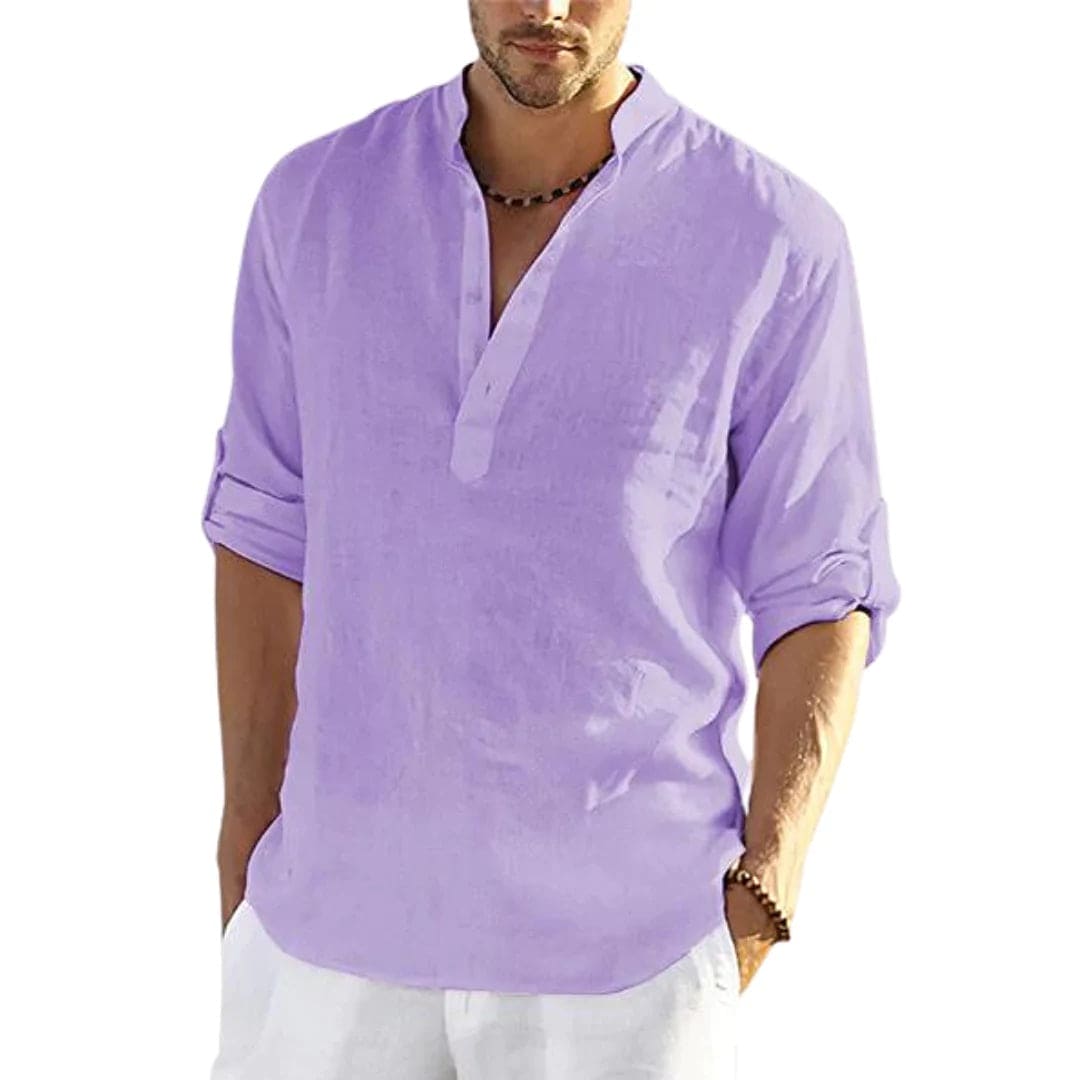 Men's Casual Cotton Linen Long Sleeve Shirt - Nocturnal Nest