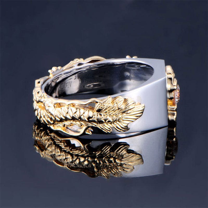 Men's Dragon Pattern Zircon Rhinestone Ring