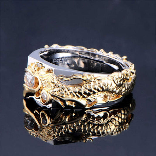 Men's Dragon Pattern Zircon Rhinestone Ring