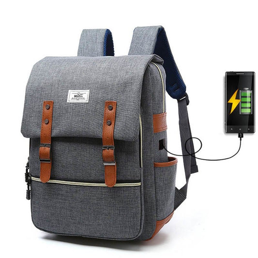 Unisex Canvas Backpack with USB Charging Port