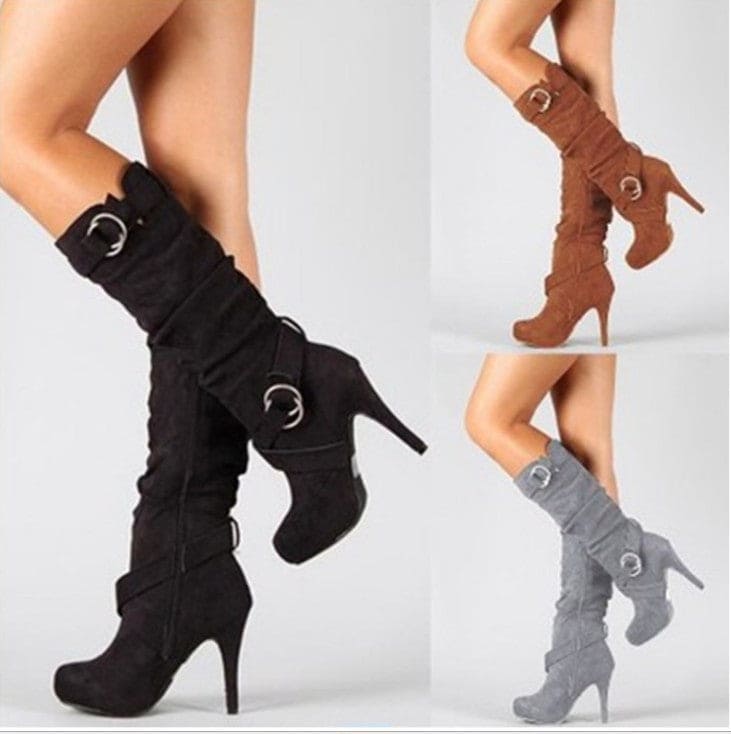 Belt buckle side zip high boots - Nocturnal Nest