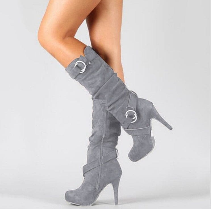 Belt buckle side zip high boots - Nocturnal Nest