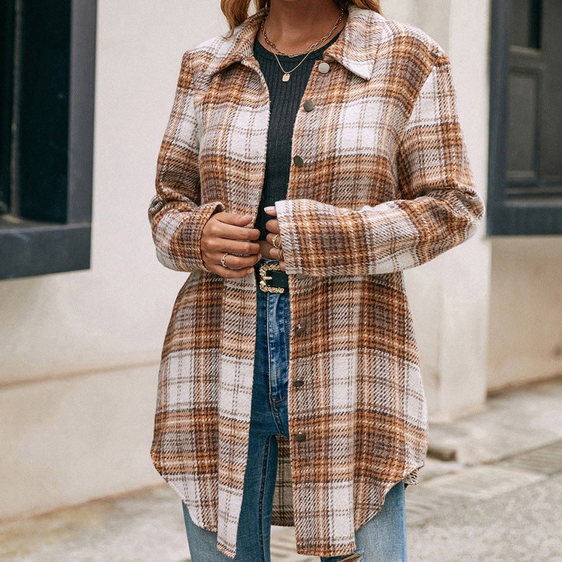 Women's Casual Plush Plaid Shirt Jacket - Nocturnal Nest