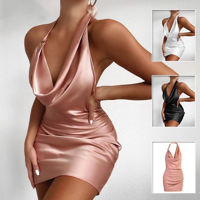 Satin V Neck Backless Party Dress - Nocturnal Nest