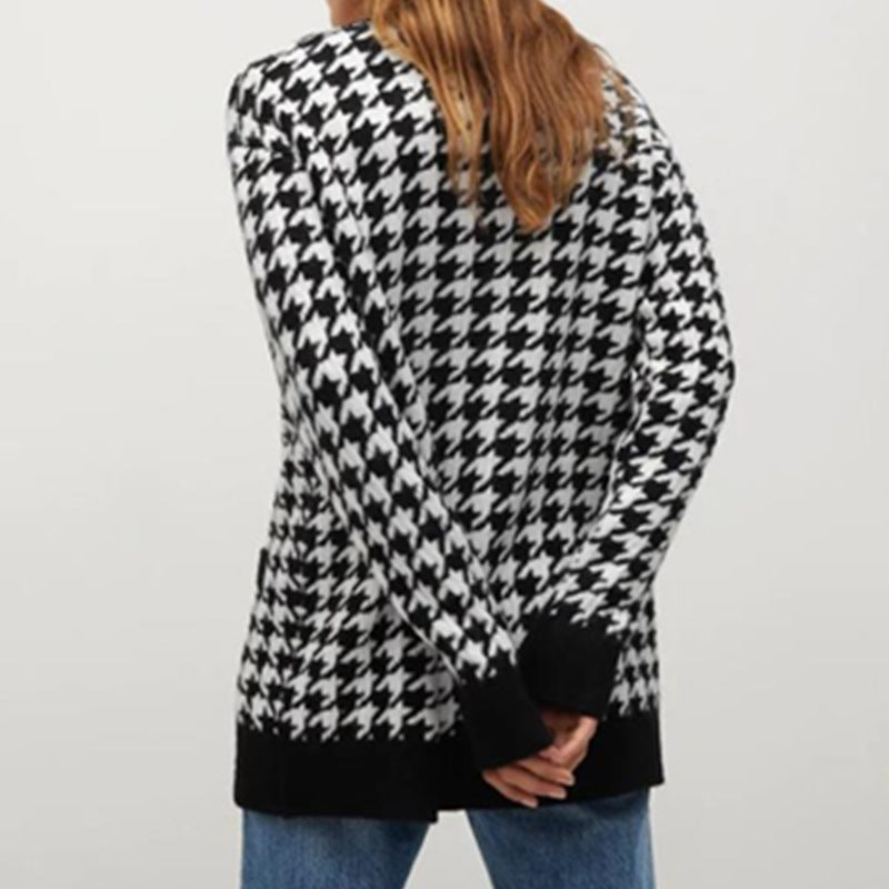 Checked Knit Pullover Loose Casual Cardigan - Nocturnal Nest