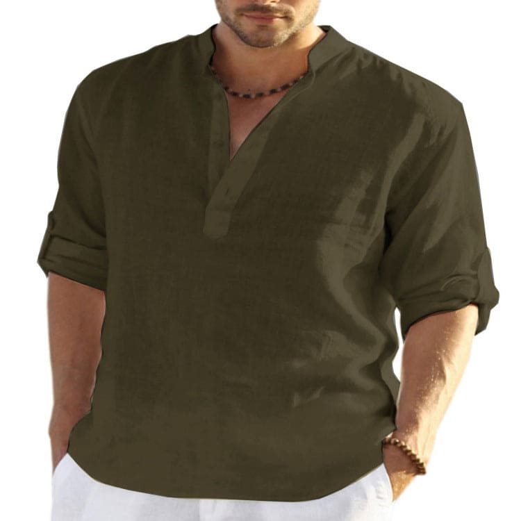 Men's Casual Cotton Linen Long Sleeve Shirt - Nocturnal Nest