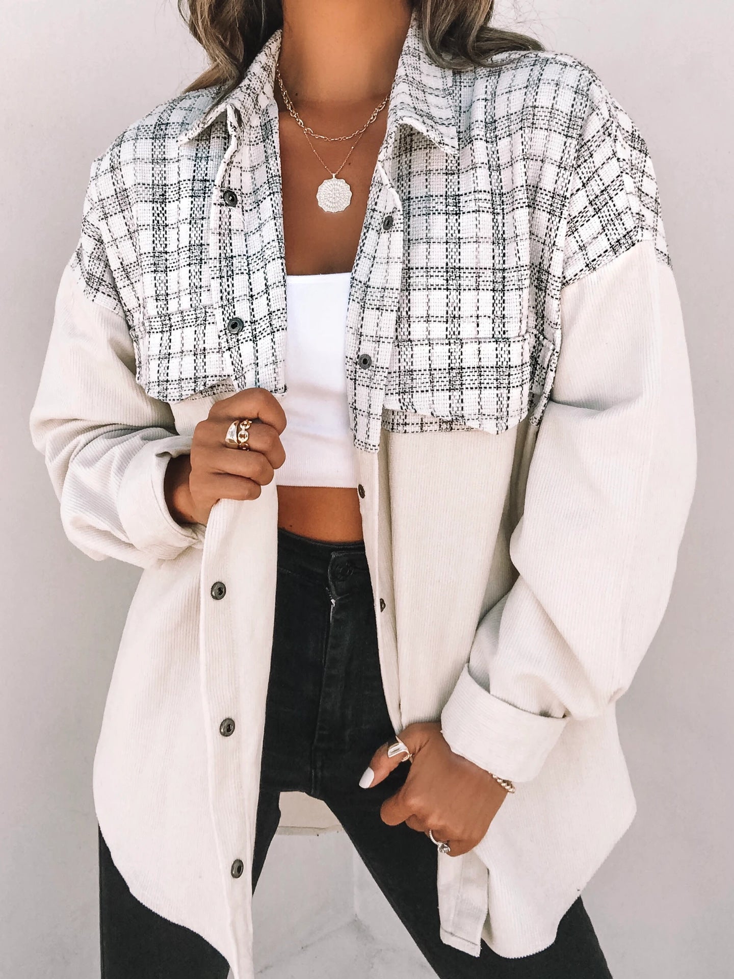 Casual Lapel Long Sleeve Plaid Jacket - Nocturnal Nest