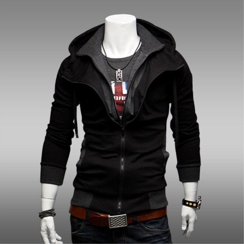 Double Layer Zipper Hoodie Hoodie Nocturnal nest Black XL 