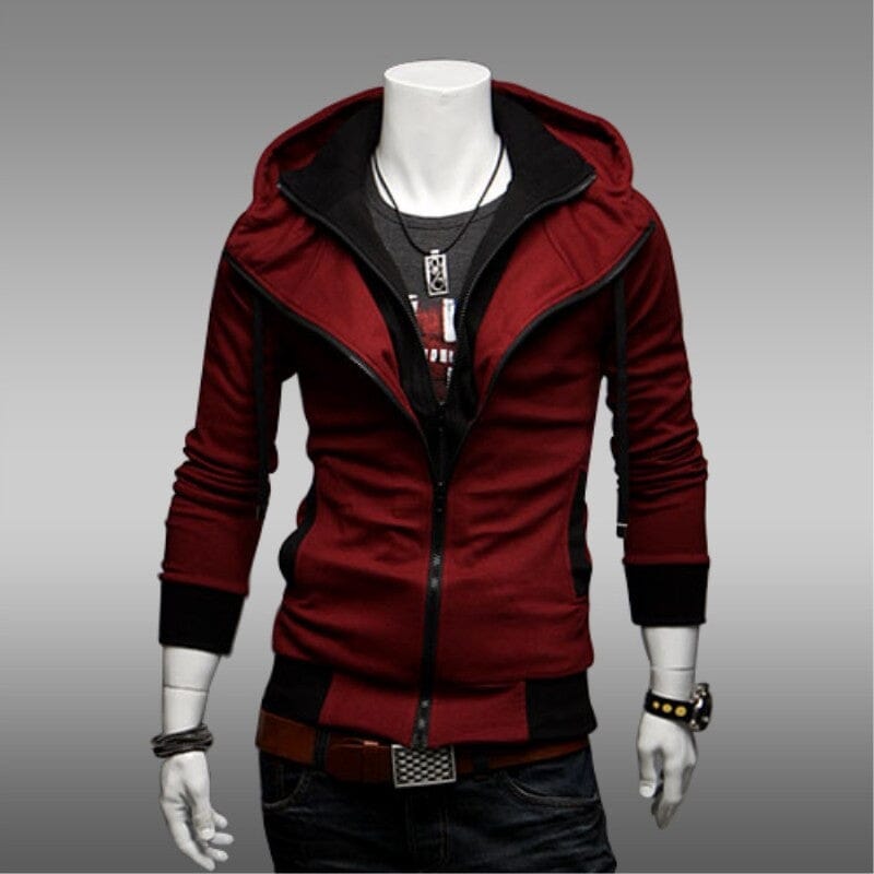 Double Layer Zipper Hoodie Hoodie Nocturnal nest Red L 