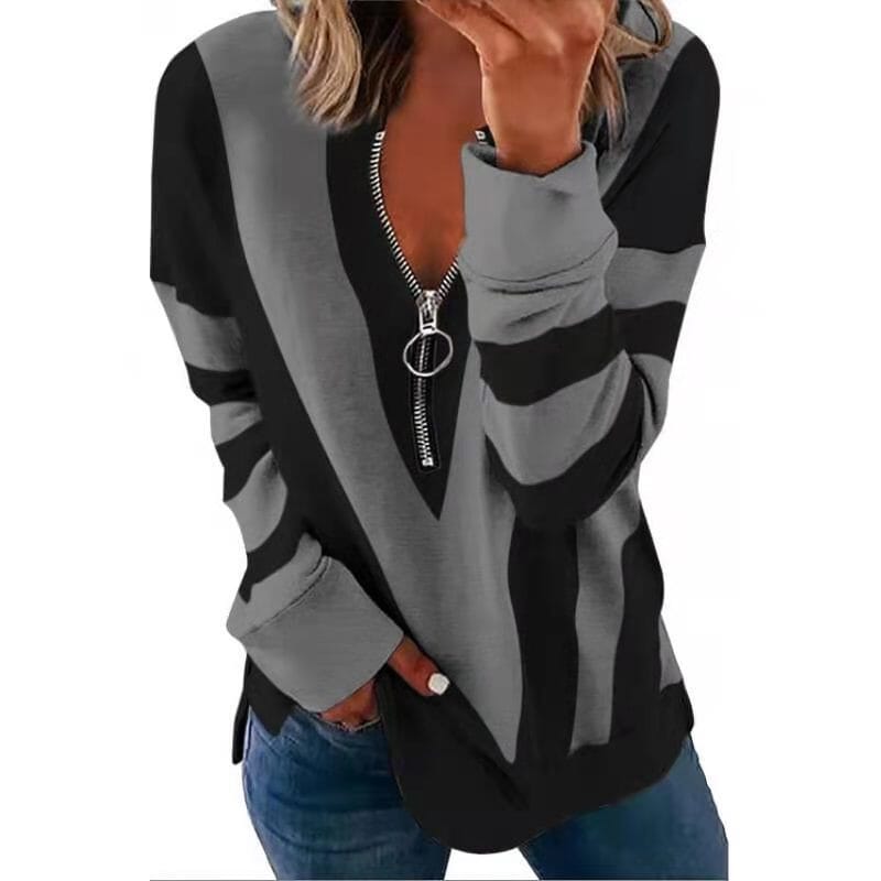 Women's Casual long Sleeve Zipper Sweater Sweaters Nocturnal nest Grey S 