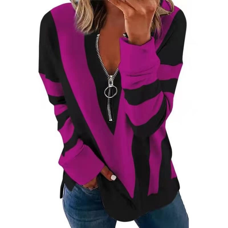 Women's Casual long Sleeve Zipper Sweater Sweaters Nocturnal nest Purple S 