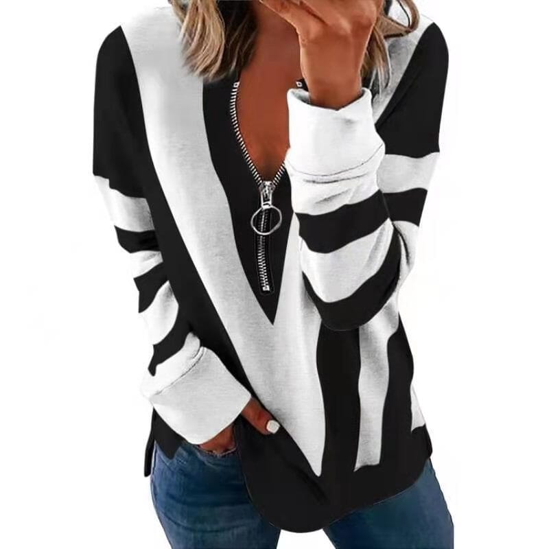 Women's Casual long Sleeve Zipper Sweater Sweaters Nocturnal nest White S 